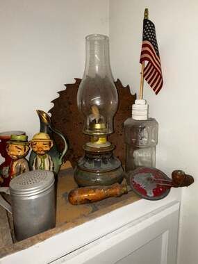 Vintage Ceramic Kerosene Oil Lamp with Glass Chimney and Eagle Burner